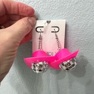 Pink and Silver cowboy hat Disco Ball Earrings